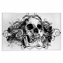 Grunge Skull Floral Illustration Rugs 6260113