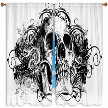 Grunge Skull Floral Illustration Window Curtains 6260113