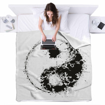 Grunge Yin Yan Symbol Made Of Black Ink Splashes,vector Blankets 54169981