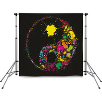 Grunge Yin Yan Symbol Made Of Colourful Paint Splashes Backdrops 46350806