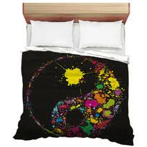Grunge Yin Yan Symbol Made Of Colourful Paint Splashes Bedding 46350806