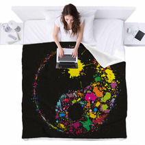 Grunge Yin Yan Symbol Made Of Colourful Paint Splashes Blankets 46350806
