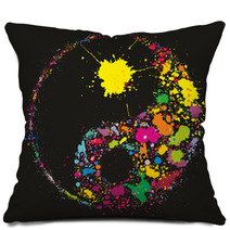 Grunge Yin Yan Symbol Made Of Colourful Paint Splashes Pillows 46350806