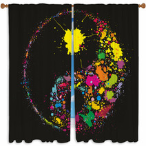 Grunge Yin Yan Symbol Made Of Colourful Paint Splashes Window Curtains 46350806