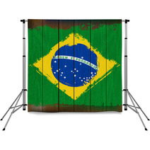 Grunged Brazilian Flag Over A Wooden Plank Background Backdrops 55825385