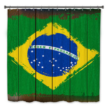 Grunged Brazilian Flag Over A Wooden Plank Background Bath Decor 55825385