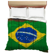 Grunged Brazilian Flag Over A Wooden Plank Background Bedding 55825385