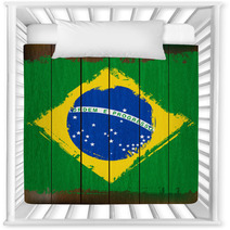 Grunged Brazilian Flag Over A Wooden Plank Background Nursery Decor 55825385