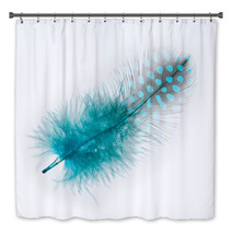 Guinea Fowl Feather  Turquoise  On A White Background Bath Decor 52985078