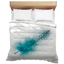 Guinea Fowl Feather  Turquoise  On A White Background Bedding 52985078