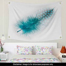 Guinea Fowl Feather  Turquoise  On A White Background Wall Art 52985078