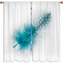 Guinea Fowl Feather  Turquoise  On A White Background Window Curtains 52985078