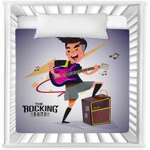 Guitarist With Bright Emotions Playing Rock Electric Guitar Near An Amp Character Design Typographic Rock Design Vector Illustration Nursery Decor 115722520