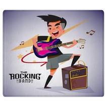 Guitarist With Bright Emotions Playing Rock Electric Guitar Near An Amp Character Design Typographic Rock Design Vector Illustration Rugs 115722520
