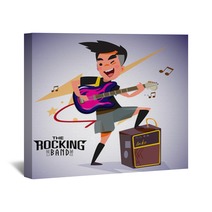 Guitarist With Bright Emotions Playing Rock Electric Guitar Near An Amp Character Design Typographic Rock Design Vector Illustration Wall Art 115722520