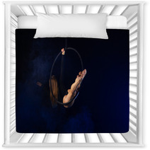 Gymnast Girl Aerial Acrobatics On The Ring On The Background Of Blue Smoke In The Dark Nursery Decor 252480243