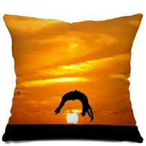 Gymnast In Sunset Doing A Back Handspring Pillows 47748248