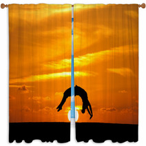 Gymnast In Sunset Doing A Back Handspring Window Curtains 47748248
