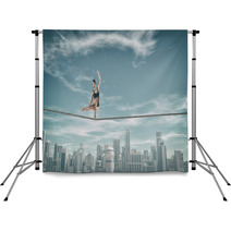 Gymnast Tightrope Above City Backdrops 123512869