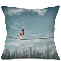 Gymnast Tightrope Above City Pillows 123512869