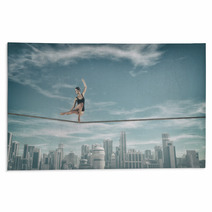Gymnast Tightrope Above City Rugs 123512869