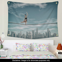 Gymnast Tightrope Above City Wall Art 123512869