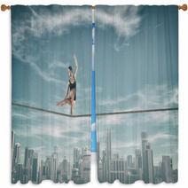 Gymnast Tightrope Above City Window Curtains 123512869