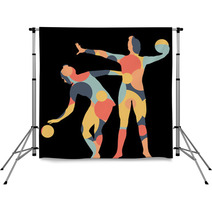 Gymnast Woman Silhouette With Ball Abstract Detailed Mosaic Background Illustration Backdrops 142252307