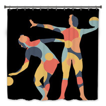Gymnast Woman Silhouette With Ball Abstract Detailed Mosaic Background Illustration Bath Decor 142252307