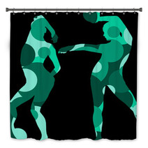 Gymnast Woman Silhouette With Ball Abstract Detailed Mosaic Background Illustration Bath Decor 142252316