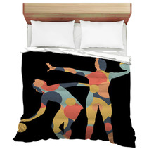 Gymnast Woman Silhouette With Ball Abstract Detailed Mosaic Background Illustration Bedding 142252307