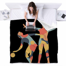 Gymnast Woman Silhouette With Ball Abstract Detailed Mosaic Background Illustration Blankets 142252307