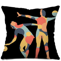 Gymnast Woman Silhouette With Ball Abstract Detailed Mosaic Background Illustration Pillows 142252307