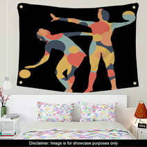 Gymnast Woman Silhouette With Ball Abstract Detailed Mosaic Background Illustration Wall Art 142252307