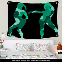 Gymnast Woman Silhouette With Ball Abstract Detailed Mosaic Background Illustration Wall Art 142252316