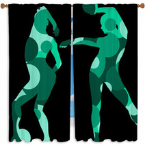 Gymnast Woman Silhouette With Ball Abstract Detailed Mosaic Background Illustration Window Curtains 142252316