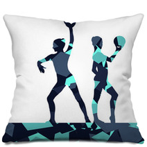 Gymnast Women With Ball In Abstract Background Mosaic Illustration Pillows 137977183