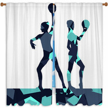Gymnast Women With Ball In Abstract Background Mosaic Illustration Window Curtains 137977183