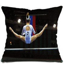 Gymnastics Competition With Individual On An Uneven Bar Pillows 838209