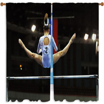 Gymnastics Competition With Individual On An Uneven Bar Window Curtains 838209