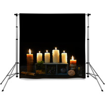 Halloween Background With Candles And Magic Objects Backdrops 84300351