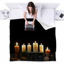 Halloween Background With Candles And Magic Objects Blankets 84300351