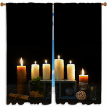 Halloween Background With Candles And Magic Objects Window Curtains 84300351