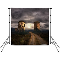 Halloween Background With Old Towers Backdrops 68256428