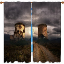 Halloween Background With Old Towers Window Curtains 68256428