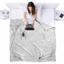 Halloween Background With Spiders And Cobwebs Blankets 222881328