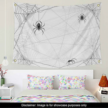 Halloween Background With Spiders And Cobwebs Wall Art 222881328