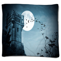 Halloween Castillo Con Luna Noche Blankets 45847814