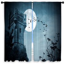 Halloween Castillo Con Luna Noche Window Curtains 45847814