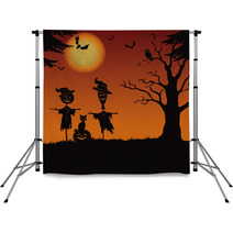 Halloween Landscape Scarecrows And Pumpkin Backdrops 68212298